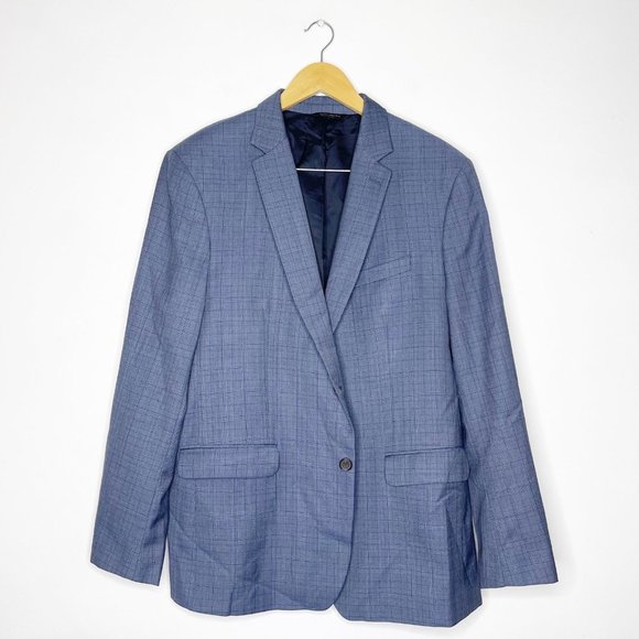 Banana Republic Blue Plaid Wool Blazer Sport Coat Size 44  Guabello - Picture 1 of 6